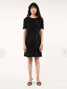 Nin Studio Black Pleated Short-Sleeve Pleat T Dress